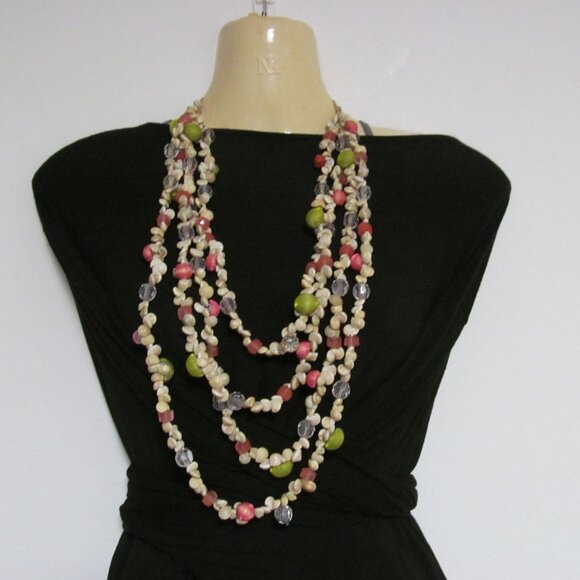 Vintage Multi Strand Shell & Bead Necklace with Ribbon Tie - Picture 4 of 15